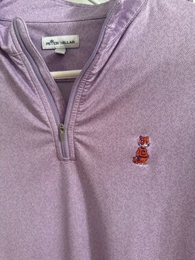 Peter Millar men’s purple Clemson Quarter-Zip Pullover with Embroidered Tiger